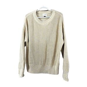 Womens Crew Neck Sweater Butter Yellow Chunky Knit Large Fisherman 90s Preppy